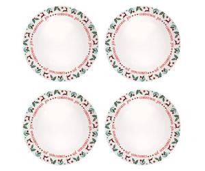Yes-Online Set Of 4 Dinner Plates Joy Range Porcelain Festive Christmas Dinner Setting Decor