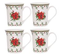 Yes-Online Set Of 4 Mugs Holly Range Porcelain Festive Christmas Dinner Tea Coffee Cups