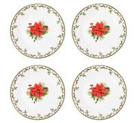 Yes-Online Set Of 4 Side Plates Christmas Holly Porcelain Festive Dinner Setting Xmas