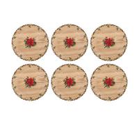 Yes-Online Set Of 6 Christmas Holly Charger Plate Wooden Dinner Lunch Decor Xmas Rustic Traditional