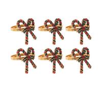 Yes-Online Set Of 6 Deluxe Candy Cane Napkin Rings Christmas Dinner Table Decoration Ring Buckle Sparkly Metal Serviette Holder Festive Party
