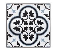 Yes-Online Vinyl Floor Tiles Mediterranean Blue Black White Self Adhesive Vinyl Flooring Peel Stick 1Ft X 1Ft Mosaic Damask Pack Of 4 0.37Sqm
