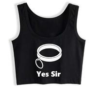 Yes Sir BDSM Crop Top Sleeveless Cotton Tank Top Woman Vest Slut Anal Black
