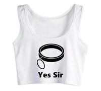 Yes Sir BDSM Crop Top Sleeveless Cotton Tank Top Woman Vest Slut Anal White