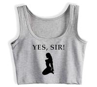 Yes Sir Cotton Crop Top Sleeveless Woman Vest Funny Tank Top Silver