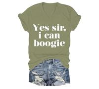 Yes Sir I Can Boogie T-Shirt V Neck T Shirts Funny Disco Tee Unisex T-Shirt Green