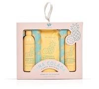 Yes Studio Pina Colada Shower Set, Tropical Bath and Body Gift Set with Pineapple Body Wash, Body Scrub and Body Lotion, Fruity Pamper Gift Set, At-Home Spa Gift Box - 3 x 150ml