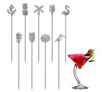 YES Time Martini Cocktail Picks Reusable Olive Picks Garnish Skewer Fruit Toothpicks Set of 9 (Silver)