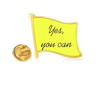 Yes You Can Inspirational Quote Sayings Golden Metal Flag Lapel Pin Badge