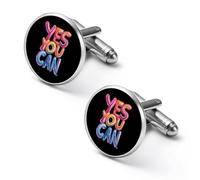 Yes You Can Mens Classic Cufflinks Custom Shirt Cuff Links Jewelry Accessories for Business Wedding 0.7" 0.8"