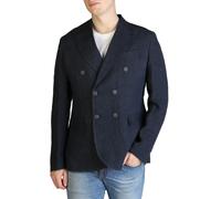 Yes Zee Mens Classic Fit Double Breasted Blazer - Dark Blue Linen - Size EU 46 (Mens)