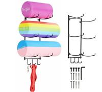 Yes4All 3-Tier and 5-Tier Steel Yoga Mat Rack Organizer Wall Mount with 3 Hooks, Foam Roller Holder Wall Mount Rack for Yoga Mat Storage, Hanging Yoga Strap and Resistance Bands