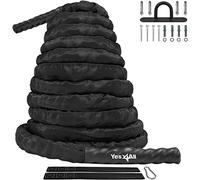 Yes4All Battle Exercise Training Rope with Protective Cover - Steel Anchor & Strap Included Black, 50mm - 15m