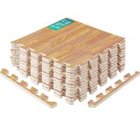 Yes4All EVA Interlocking Mats, Puzzle Floor Tiles, Foam Floor Padding with Border for Furniture, Home Space, Living Room, Garage - Light Walnut Wood, 1.02 m2