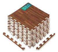 Yes4All EWUN Interlocking Floor Mats with Border - Foam Gym Floor Mats with EVA Interlocking Tiles (12 Square Feet - Oak Wood Dark - 12 Tiles)