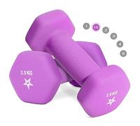 Yes4All N3JA Hex Neoprene Weights Dumbbells Set Pair (1 kg to 7 kg) - Dumbbell Set, Hand Weights Set for Women Men, Home Gym Workout, 1.5 KG x 2, Purple