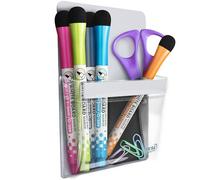 YES4QUALITY Magnetic Pen Holder for Refrigerator with Strong Magnetic Back, Dry Erase Marker Holder Ideal for Whiteboard & Fridge, Clear & White Pencil Cup