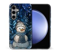 Yesad Case Compatible with Samsung Galaxy S23 FE, Hybrid 2-Layer, Military-Grade Protection Durable Shockproof Anti-Scratch Phone Case, Stained Glass Winter Snowman