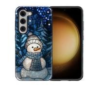 Yesad Case Compatible with Samsung Galaxy S23, Hybrid 2-Layer, Military-Grade Protection Durable Shockproof Anti-Scratch Phone Case, Stained Glass Winter Snowman