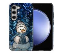 Yesad Case Compatible with Samsung Galaxy S23 Plus, Hybrid 2-Layer, Military-Grade Protection Durable Shockproof Anti-Scratch Phone Case, Stained Glass Winter Snowman