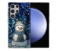 Yesad Case Compatible with Samsung Galaxy S23 Ultra, Hybrid 2-Layer, Military-Grade Protection Durable Shockproof Anti-Scratch Phone Case, Stained Glass Winter Snowman