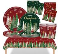 YESAH 51 Piece Christmas Tableware Set, Tree Paper Dinnerware Party Pack | Includes Plates, Cups, Napkins and Tablecloth for 10 Guests, Christmas Parties, Family Dinners and Seasonal Buffets