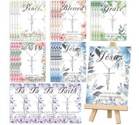 yesaior 24 Sets Faith Cross Necklaces Gifts for Women Religious Present Necklace with Verses Card Christian Gifts for Women Church Coworker (Floral)