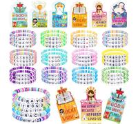 yesaior 36 Sets Bible Verses Religious Christian Bracelets Bulk with Cards, Inspirational Motivational Christian Scripture Bracelets wwjd Beaded Jewelry for Sunday Supplies