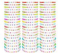 yesaior 60 Pcs Colorful Friendship Bracelet, Stackable Elastic Cute Beaded Bracelets Preppy Bracelets Bulk Set for Women Gift, M, Acrylic, no gemstone