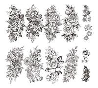 Yesallwas 12 Sheets Black Flower Tattoo Sleeves Temporary Tattoo Water Transfer Tattoo Sticker Peony Rose Tattoos Tattoo Arm Tatto Body Art （A）
