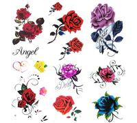 Yesallwas 14 patterns Small Fake Rose Flower Tattoos for Women, Temporary Tattoos Purple, Yellow, Red, Blue Flower Sticker,Waterproof and Long Lasting Body Tattoos