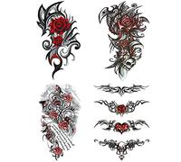 Yesallwas 4 Sheets Large Temporary Tattoo Sticker Fake Tattoos for Women Girls Models,Waterproof Long Lasting Body Art Makeup Sexy Realistic Arm Tattoos -Rose, Flowers,Skull 5.9x8.26inche