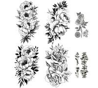 Yesallwas 6 Sheets Black Flower Tattoo Sleeves Temporary Water Transfer Sticker Peony Rose Tattoos Girl Sexy Arm Body Art