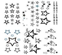 Yesallwas cute Black Moon Sky Stars Temporary Tattoo for Women Body Kids 6 sheet Waterproof Art Fake Tattoo Stickers