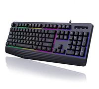 yesbeaut Gaming Keyboard, 7-Color Rainbow LED Backlit, 104 Keys Quiet Light Up Keyboard, Wrist Rest, Multimedia Keys, Whisper Silent, Anti-ghosting Keys, Waterproof USB Wired Keyboard for PC Mac Xbox