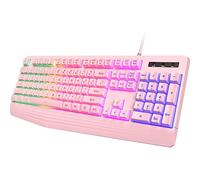 yesbeaut Pink Gaming Keyboard, Rainbow LED Backlit, 104 Keys Silent Light Up Creamy Keyboard with Wrist Rest, PBT Keycap, Anti-ghosting, Waterproof USB Wired Computer Keyboard for PC Mac Xbox