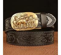 Yesbon Ratchet Belt for Men Leather Fashion with Five Wolf Adjustable Automatic Buckle Sliding Belt Business Suit Belt,black,120cm/waist:36"~37"