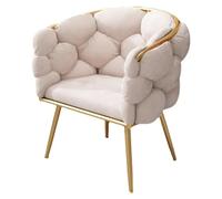 Yesbon Velvet Accent Chair for Bedroom, Luxury Fluffy Velvet Upholstered Armchair Modern Makeup Accent Chair with golden Metal Legs Leisure Armchair for Living Room/Cafe/Vanity,White
