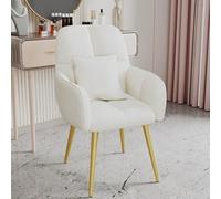 Yesbon Velvet Vanity Chairs with Back, Makeup Girl Chairs Vanity Reception Chair with Gold Legs, Upholstered Accent Chair with Pillow for Bedroom, Living Room, Dining,white
