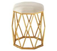 Yesbon Velvet Vanity Stool, Round Makeup Foot Stool, Dressing Table Stool Golden Metal Legs in the Shape of A Bird'S Nest, Upholstered Padded Stool for Makeup Vanity, Living Room,White