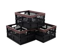 Yesdate Collapsible Storage Crates, Folding Stackable Plastic Boxes, 3-Pack | 15L Black Portable Organizer Bins with Handles, Space-Saving Nesting Design for Home, Office, Garage, Tools