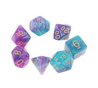 Yeselino 7pcs/set Dichromatic D4 D6 D8 D10 D12 D20 Polyhedral Dices Numbers Dials Desktop Board Game Metal Dice Purple Silver