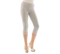 yeset Capri 3/4 Leggings Lace Cotton Opaque Leggings Trousers Underwear Ladies - Grey Light, L