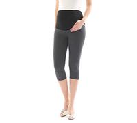 yeset Maternity Capri 3/4 Leggings Cotton Maternity Leggings Trousers with Pockets - Grey - 10