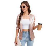 YesFashion Blazer Women's Elegant Satin Blazer Jacket Open Front Festive Blazer Jacket, Champagne colour, M