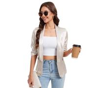 YesFashion Blazer Women's Elegant Satin Blazer Jacket Open Front Festive Blazer Jacket, cream-coloured, M
