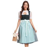 YesFashion Dirndl Women's Midi Costume Dress Jacquar Costume Fashion Dirndl Dress Including Dirndl Blouse Dirndl Apron 3-Piece for Oktoberfest Special Occasions, dark green, 14