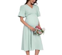 YesFashion Maternity Dress Women's Summer Elegant V-Neck Long Nursing Dress High Waist Casual Pregnancy Dress with Lantern Sleeves (Reusable Packaging), light green, M