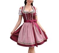 YesFashion Women's Dirndl Dress, 3-Piece Midi Costume Dress, Traditional Skirt, Costume Fashion Dress, Dirndl Blouse for Oktoberfest, burgundy, 8