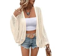 YesFashion Womens Summer Crochet Oversized Cardigan Sweaters Lightweight Open Front Long Sleeve Kimono Boho Knit Cover Ups, Apricot, M